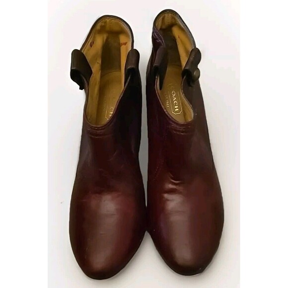 Coach Aliza Ankle Bootie Heel Almond‎ Toe Slip On Burgundy Leather Size 6.5 B - Picture 4 of 7